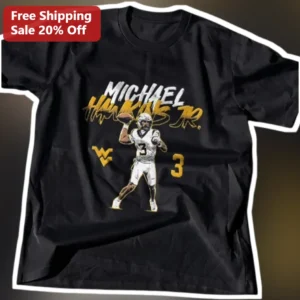 Michael Hurkins Jr. WVU Football QB Graphic Tee available at our Los Angeles warehouse