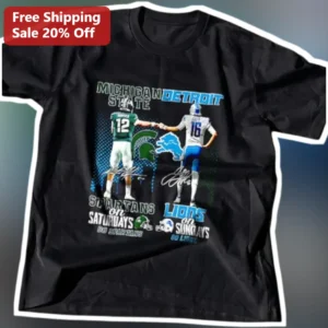 Michigan State Detroit Spartans On Saturdays Lions On Sundays Tee available at our Los Angeles warehouse