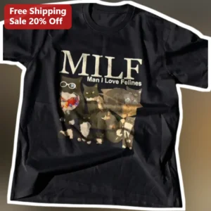 MILF Man I Love Felines Graphic Tee Funny Cat Dad Gift for Men available at our Los Angeles warehouse