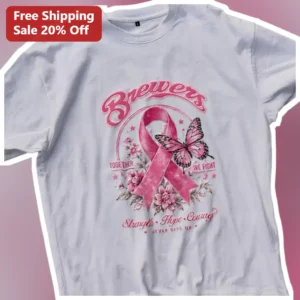 Milwaukee Brewers Together We Fight Strength Hope Courage Never Give Up Pink Ribbon Awareness Tee available at our Los Angeles warehouse