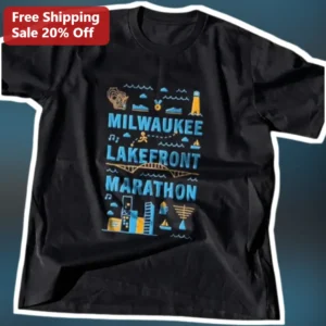 Milwaukee Lakefront Marathon Tee 2026 Runner Gift Black Graphic Shirt available at our Los Angeles warehouse
