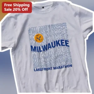 Milwaukee Lakefront Marathon Tee Runner Race Souvenir Shirt available at our Los Angeles warehouse