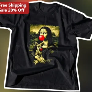 Mona Lisa Chihuahua Bubblegum Parody Graphic Tee Funny Art Gift for Women Men available at our Los Angeles warehouse