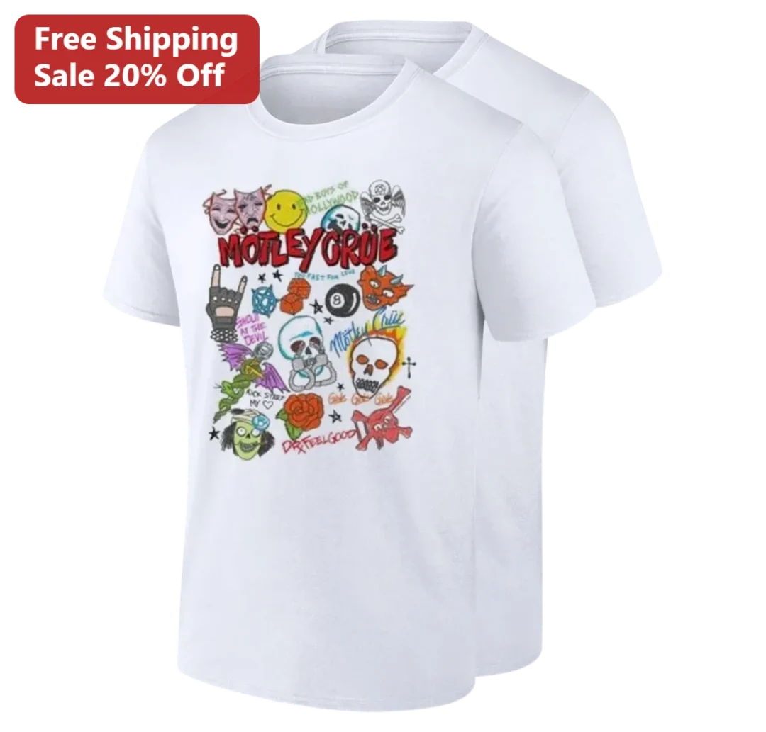 Motley Crue Bad Boys of Hollywood Doodle Art Tee, Too Fast For Love Shout At The Devil Kick Start My available at our Los Angeles warehouse