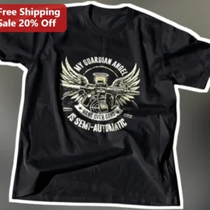 My Guardian Angel Is Semi-Automatic Hang Over Gang Funny Tactical Humor Tee available at our Los Angeles warehouse