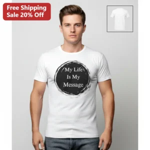 My Life Is My Message Tee, Inspirational Gandhi Quote Brush Stroke Circle Shirt, Motivational Quote available at our Los Angeles warehouse