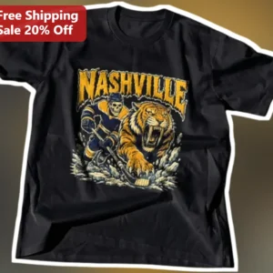 Nashville Vintage Skeleton Hockey Player Graphic Tee Music City Souvenir Shirt available at our Los Angeles warehouse