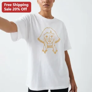 Native American woman line art with feather braids Tee Tee available at our Los Angeles warehouse