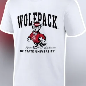 NC State Wolfpack Mr. Wuf Mascot Graphic Tee Raleigh North Carolina College Fan Apparel available at our Los Angeles warehouse