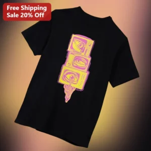 Neon Retro TV Eye Stack Tee Vaporwave Synthwave Glitch Art Graphic Shirt available at our Los Angeles warehouse