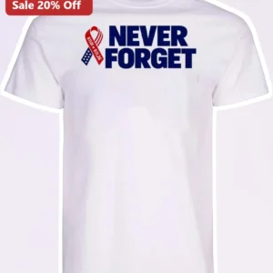 Never Forget 9/11 Memorial Patriotic Ribbon Graphic Tee for Men Women available at our Los Angeles warehouse
