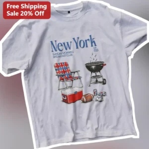 New York Sunday Morning Breakfast Club Tee Vintage NYC Weekend Brunch Graphic Shirt available at our Los Angeles warehouse