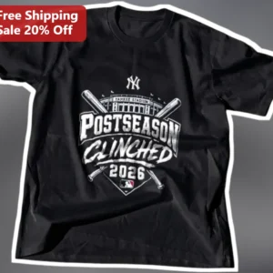 New York Yankees Postseason Clinched 2026 Tee available at our Los Angeles warehouse