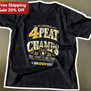 NL Central 4PEAT Champs Win Our Way Tee Milwaukee Brewers First Four Straight Division Titles Vintag available at our Los Angeles warehouse
