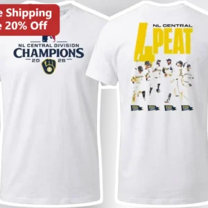 NL Central Division Champions 4 Peat Milwaukee Brewers Tee available at our Los Angeles warehouse