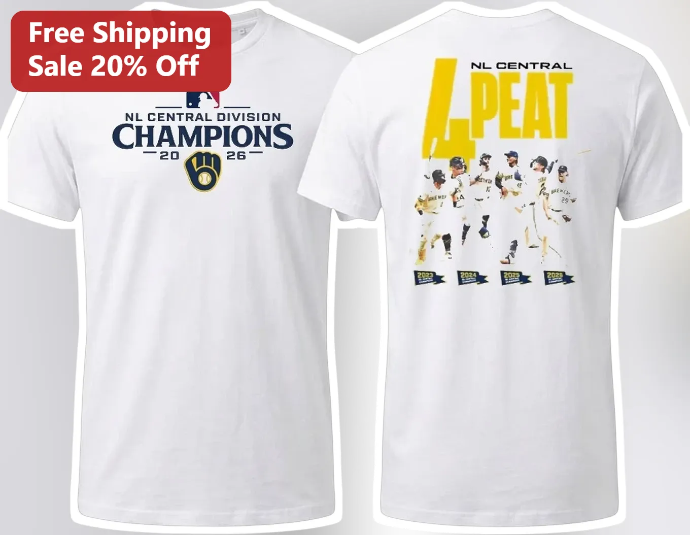 NL Central Division Champions 4 Peat Milwaukee Brewers Tee available at our Los Angeles warehouse