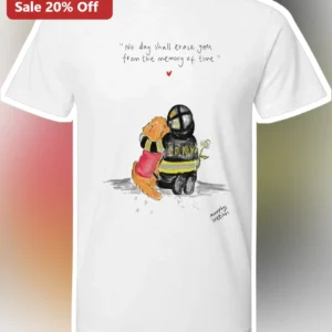 No Day Shall Erase You From The Memory Of Time 9/11 Memorial Firefighter And Rescue Dog Tee available at our Los Angeles warehouse