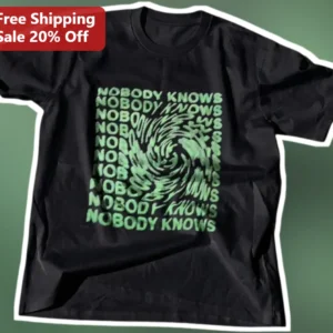 Nobody Knows Glitch Art Distorted Typography Tee Black Neon Green Streetwear Shirt available at our Los Angeles warehouse
