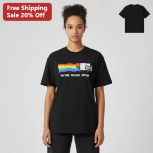 Nyan Nyan Nyan Tee Nyan Cat Rainbow Pop Tart Meme Graphic Shirt Gift for Gamers available at our Los Angeles warehouse