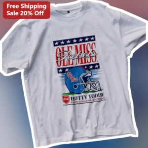 Ole Miss Rebels Hotty Toddy Vintage Football Helmet Graphic Tee for Men Women available at our Los Angeles warehouse