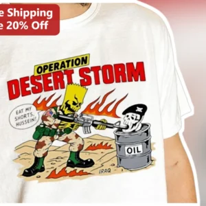 Operation Desert Storm Eat My Shorts Hussein Bart Simpson Graphic Tee available at our Los Angeles warehouse