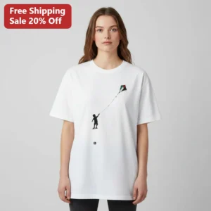 Palestinian Flag Kite Banksy Stencil Art Tee, Pro Palestine Resistance Art Shirt Gift for Activists available at our Los Angeles warehouse