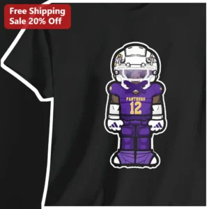 Panthers Football Player Cartoon Graphic Tee for Men Women Youth Game Day Gift available at our Los Angeles warehouse