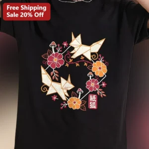 Paper Fox Origami Kitsune Graphic Tee Japanese Folklore Art Shirt available at our Los Angeles warehouse