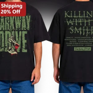 Parkway Drive Killing With A Smile Graphic Tee Metalcore Band Shirt available at our Los Angeles warehouse
