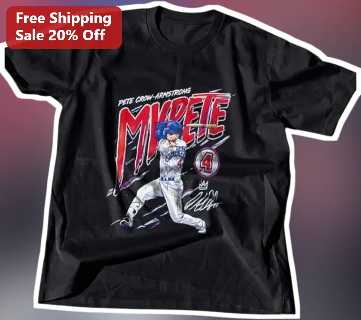Pete Crow-Armstrong MVPETE Baseball Player Graphic Tee for Cubs Fans available at our Los Angeles warehouse