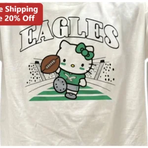 Philadelphia Eagles Hello Kitty Cute Football Graphic Tee available at our Los Angeles warehouse