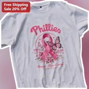 Phillys Together We Fight Strength Hope Courage Never Give Up Pink Ribbon Breast Cancer Awareness Te available at our Los Angeles warehouse