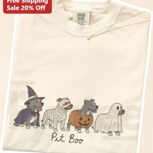 Pit Boo Tee Halloween Pitbull Costume Graphic T-Shirt Funny Dog Mom Gift available at our Los Angeles warehouse