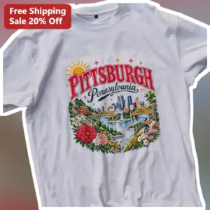 Pennsylvania Vintage Skyline Graphic Tee Steel City Floral Bridge Shirt available at our Los Angeles warehouse