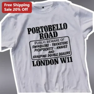 Portobello Road Public Beware Tee Vintage London W11 Notting Hill Souvenir Graphic Shirt available at our Los Angeles warehouse