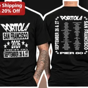 Portola San Francisco Pier 80 Tee Festival Merch EDM Music Lineup Graphic Shirt available at our Los Angeles warehouse