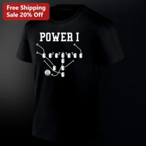 POWER I Football Play Diagram Tee Gift for Coaches and Football Fans available at our Los Angeles warehouse