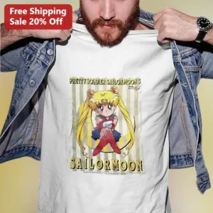 Pretty Soldier Sailor Moon Chibi Anime Graphic Tee Retro Kawaii Usagi Tsukino Shirt available at our Los Angeles warehouse