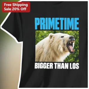 Primetime Bigger Than Los Graphic Tee A24 Robert Pattinson Film Merch available at our Los Angeles warehouse