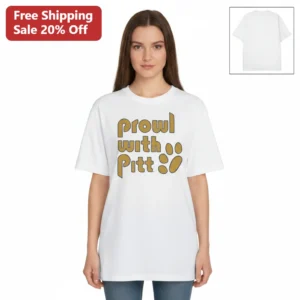 Prowl with Pitt Tee, Pitt Panthers Gold Paw Print Shirt, University of Game Day Football Fan Gift fo available at our Los Angeles warehouse