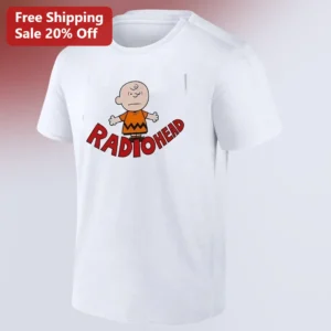 Radiohead Tee Charlie Brown Peanuts Parody Graphic T-Shirt Gift for Alternative Rock Music Fans available at our Los Angeles warehouse