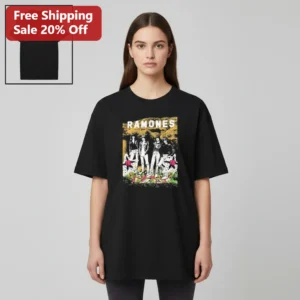 Ramones Tee Vintage Punk Rock Floral Graphic Shirt for Men Women Retro Concert Gift available at our Los Angeles warehouse
