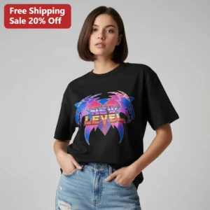 Reach New Level Dragon Graphic Tee, Y2K Chrome Esports Gaming Shirt for Men Women, Motivational Gym available at our Los Angeles warehouse