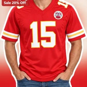 Red Football Jersey Tee Men's Athletic V-Neck Sports Shirt with Number 15 Design available at our Los Angeles warehouse