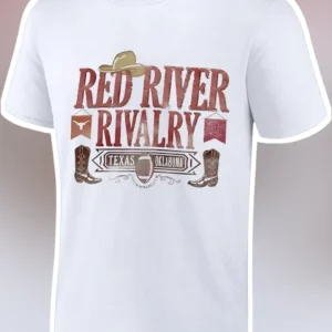 Red River Rivalry Texas Oklahoma Vintage Graphic Tee for College Football Fans available at our Los Angeles warehouse