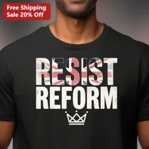 Resist Reform Union Jack Graphic Tee British Flag Protest Shirt for Men Women available at our Los Angeles warehouse