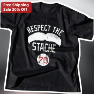 Respect The Stache 70th Birthday Men's Graphic Tee available at our Los Angeles warehouse