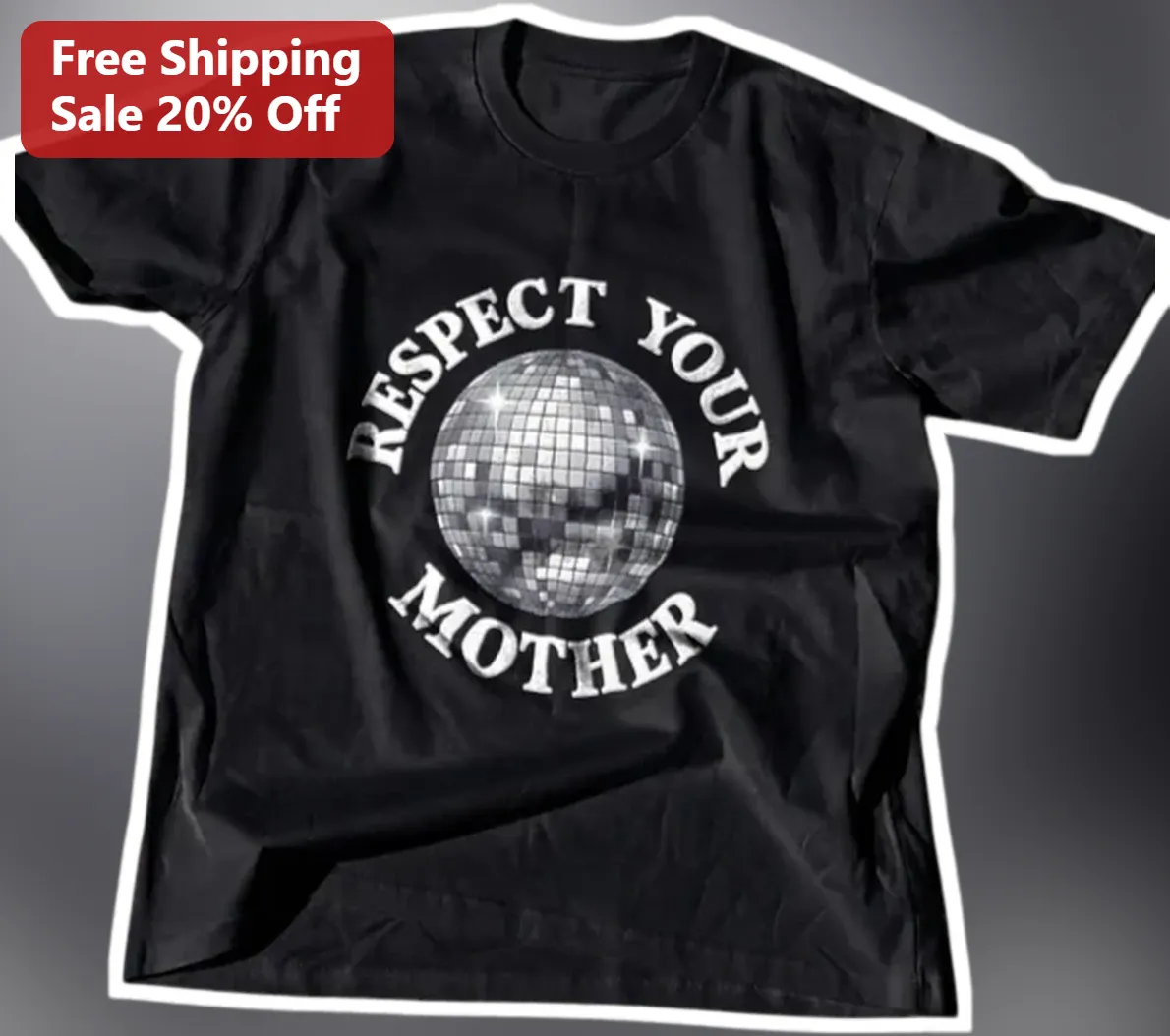 Respect Your Mother Retro Disco Ball Graphic Tee available at our Los Angeles warehouse