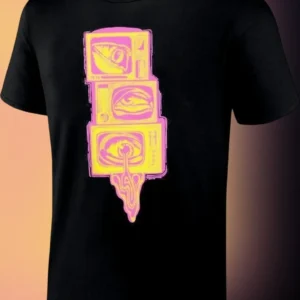 Retro TV Eye Stack Graphic Tee Vaporwave Synthwave Y2K Aesthetic Shirt available at our Los Angeles warehouse