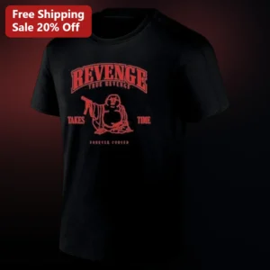 Revenge True Revenge Takes Time Forever Cursed Tee, Edgy Buddha Streetwear Shirt for Men Women Grung available at our Los Angeles warehouse